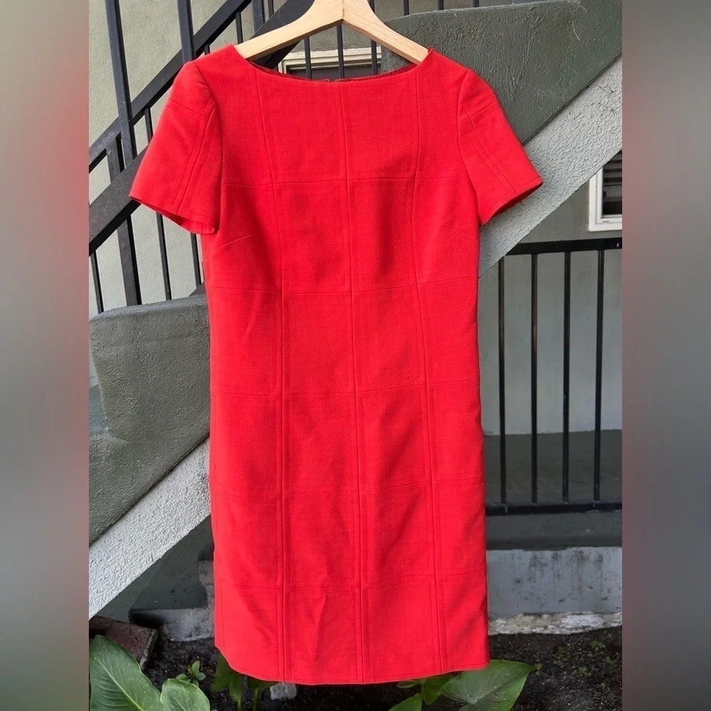 Tory Burch Tomato Red Poly Wool Stretch Shift Career Dress Patchwork Stitching 2
